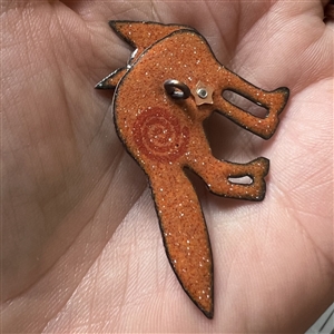 “Cascade Red Fox” enamel on copper studio button by Janet White.