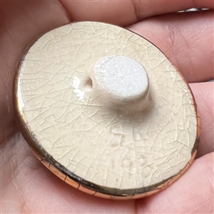 Ceramic studio button of a cat by Stella Rzanski. 