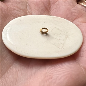 Scrimshaw button of an Eskimo paddling a kayak on natural material.