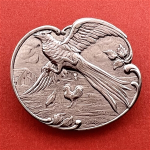 Pheasant, chicken and rooster white metal button.