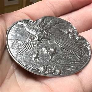 Pheasant, chicken and rooster white metal button.