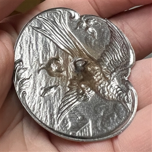 Pheasant, chicken and rooster white metal button.