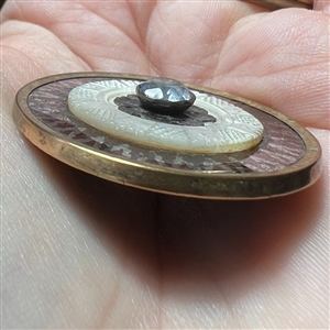 An 18th c. button of tinted steel with pearl, tinted steel flower and paste center.