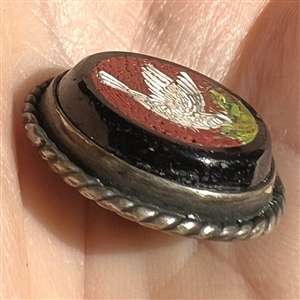 Italian micro mosaic of dove with olive branch button.