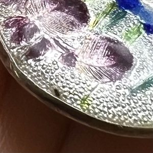 Japanese Gin bari foil enamel button of purple iris flowers 