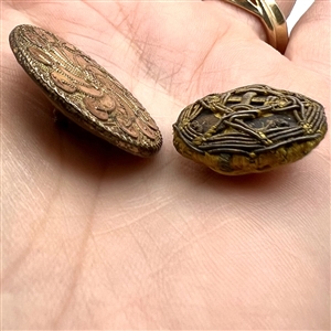 Two 18th c French buttons, Passementerie and Repoussé.
