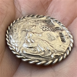 Hallmarked silver button of a girl picking fruit.