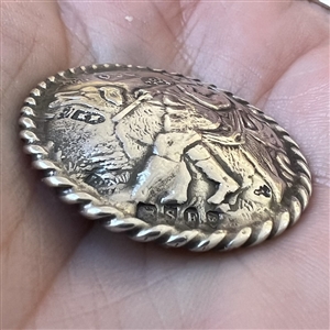 Unusual Hallmarked silver button of a man walking a dog.