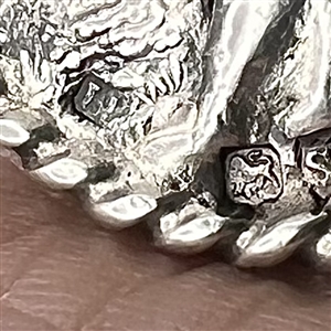 Unusual Hallmarked silver button of a man walking a dog.