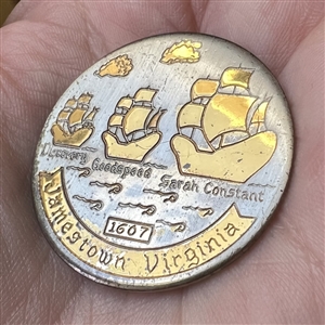 Jamestown, Virginia ships on water scene button.