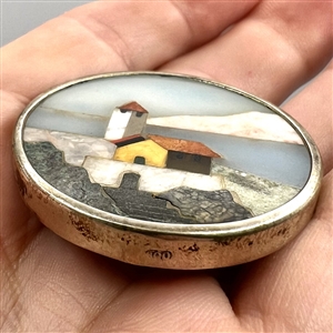 Pietra Dura seascape button set in white metal.