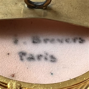 Huge French Limoges enamel set in gilded metal with counter enamel back button.