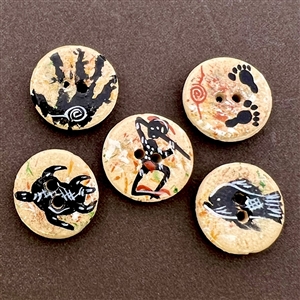 Five Aboriginal ceramic buttons from Australia. 
