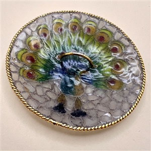 Extra large modern plique-a-jour peacock button.