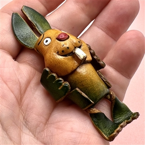 Leather realistic button of a rabbit.