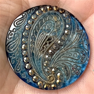 Beautiful Lacy glass paisley button.