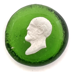 Theresa Rarig studio glass sulphide of man’s head paperweight button.