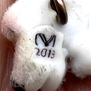 Mary Gaumond’s little lamb studio glass button.