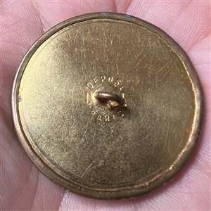 Iridescent brown pearl button with incised design.