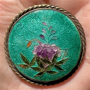 Large Japanese Gin bari foil enamel floral button.