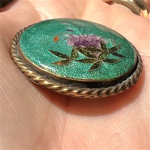 Large Japanese Gin bari foil enamel floral button.