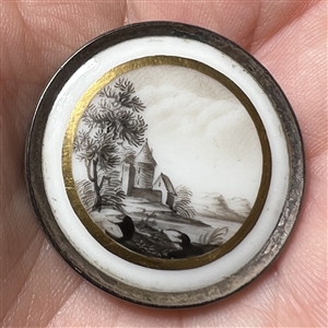RARE 18th c. “en grisaille” painting of a chateau by a lake button.