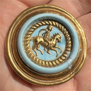 Extra Large Bimini glass button of horse and rider.