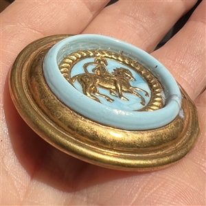 Extra Large Bimini glass button of horse and rider.