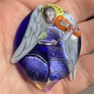 Extra large Kay Furguson glass studio button of an angel.