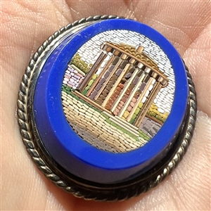 Large oval Italian micro mosaic  of a Greek temple.