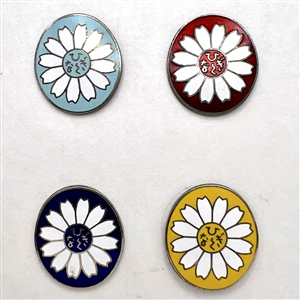 Set of six enameled silver buttons of flowers.