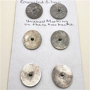 Set of six enameled silver buttons of flowers.