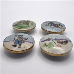 “Goose that laid the golden egg” four button set by Lois Calkins.