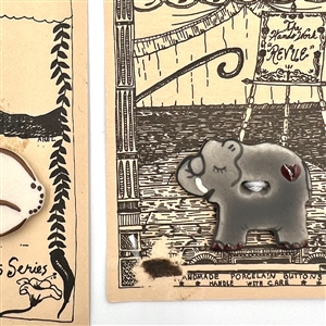 Five cards of “Hands Work” ceramic buttons of animals.