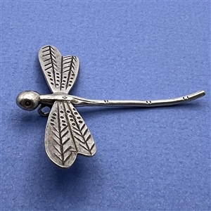 Large realistic white metal dragon fly button.