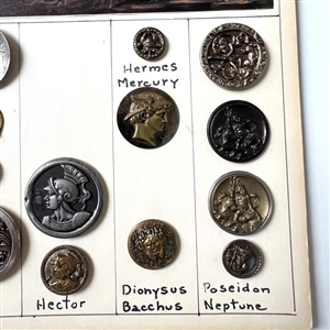 Card of twenty one mythological buttons. 
