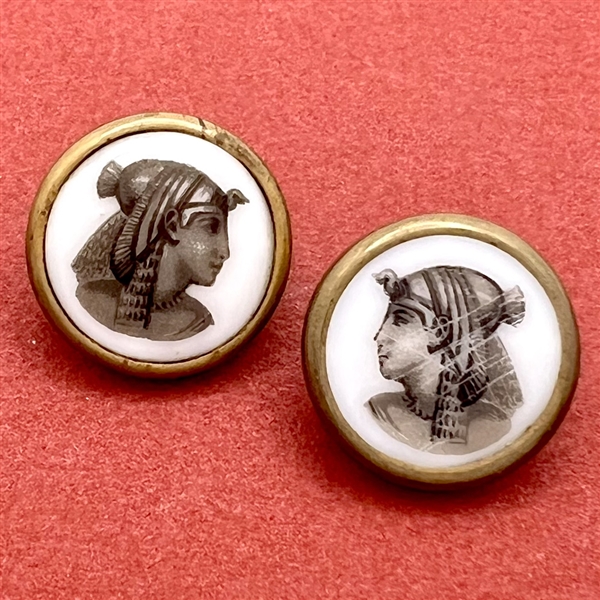 Two Liverpool transfer buttons of Egyptian pharaohs. 