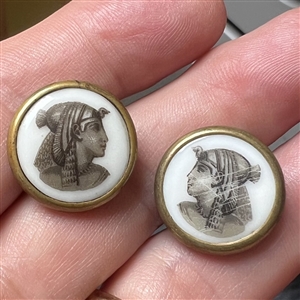 Two Liverpool transfer buttons of Egyptian pharaohs. 