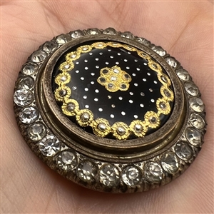 Exquisite 19th c. button with gold paillons on cobalt enamel.