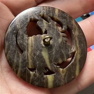 Vintage casein button of a dragon.