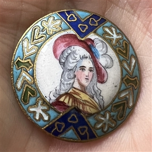 A 19th c. Painted enamel button of the Duchess of Devonshire.