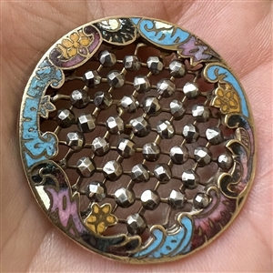 19th c. Enamel button with champlevé border and steels.