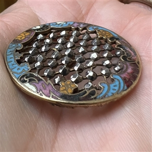 19th c. Enamel button with champlevé border and steels.