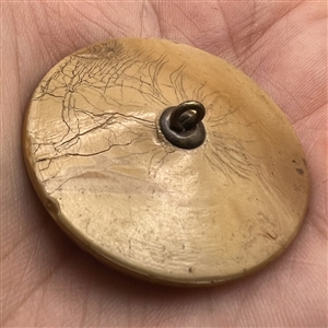 Caramel glass button “Birds and Birdhouse.”