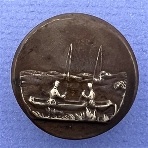 French sporting button of men fly fishing.