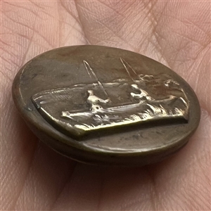 French sporting button of men fly fishing.