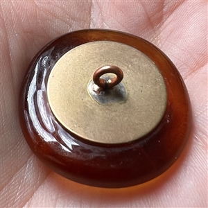 Amber glass button of a dolphin.