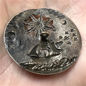 SCARCE Large “Caravel” silvered brass button.