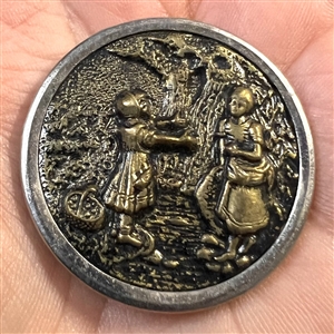 RARE large “Crossing the Stream” brass button.
