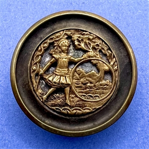 “Hoop Rolling” brass story button.